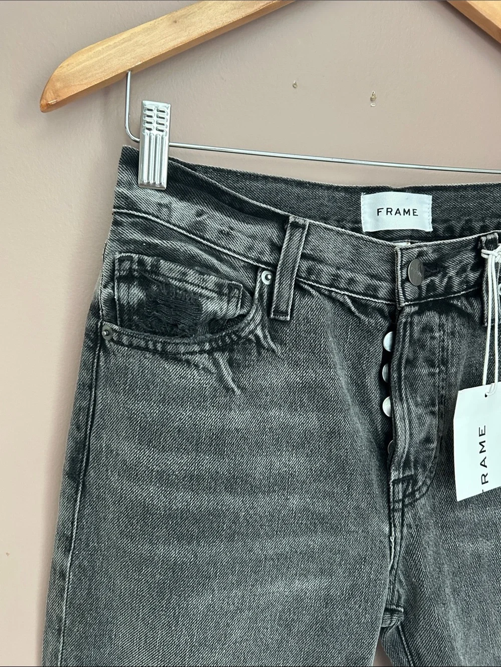 NWT FRAME Le Slouch Crop Distressed Jeans Grey Size 23 - Picture 12 of 16
